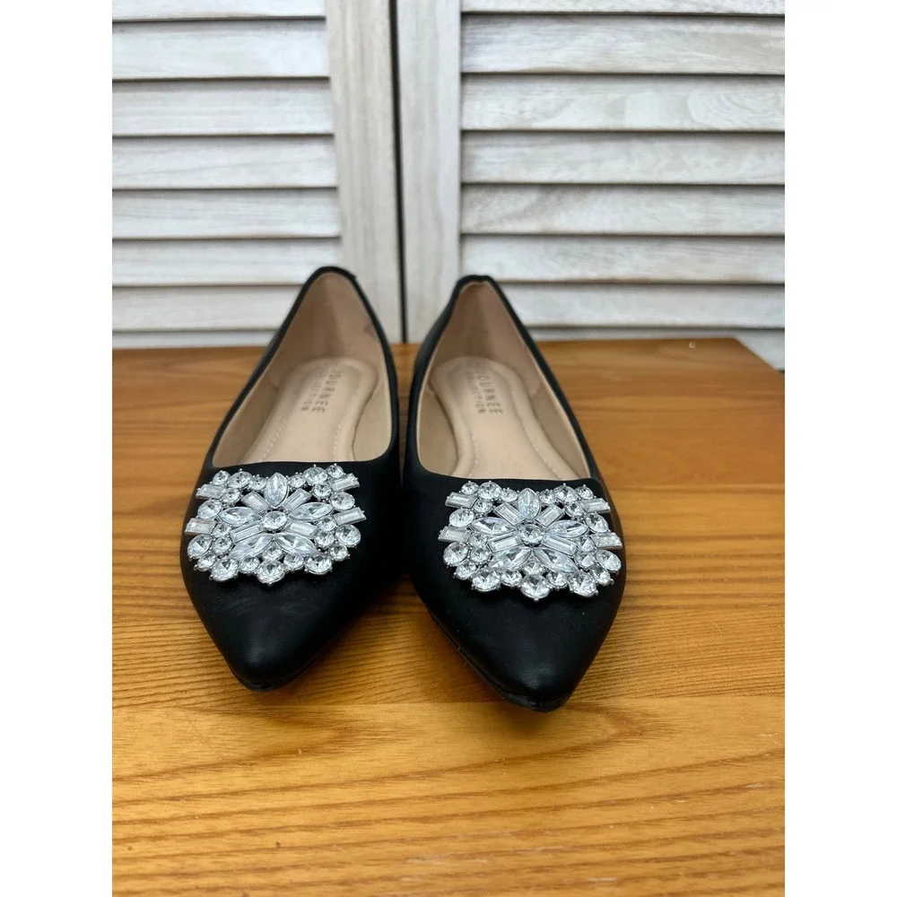 Journee Collection Pointed Toe Flat 10 Black Womens Rhinestone Dressy